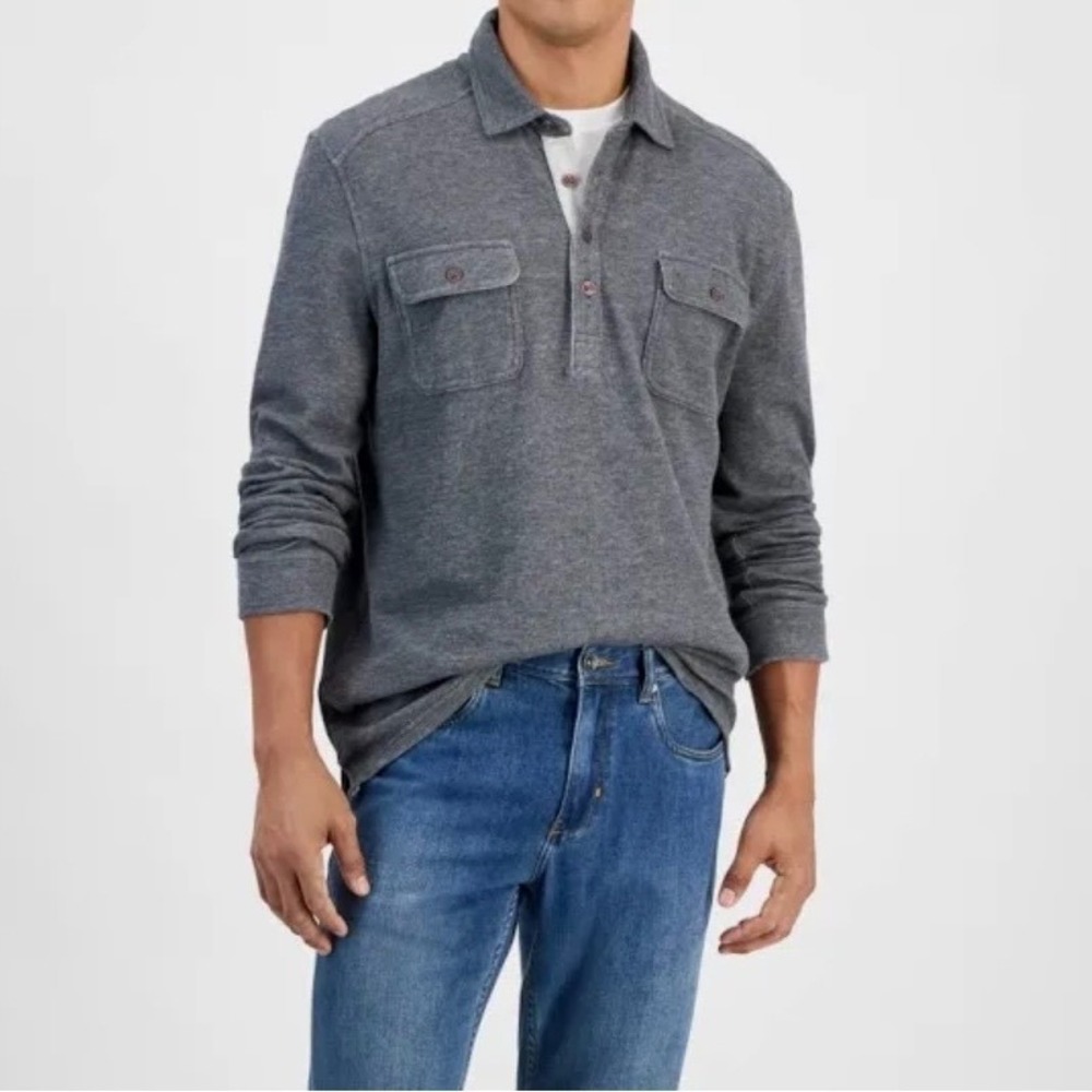 Tommy Bahama Penn Cove Long Sleeve Polo Shirt Mens L Gray Coastal Casual